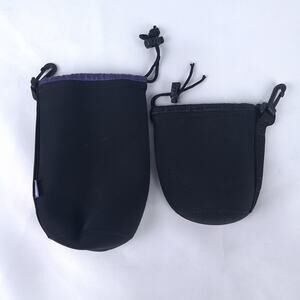Caden Neoprene Camera Lens Pouch Bags Set of 2 Drawstring Clip Black